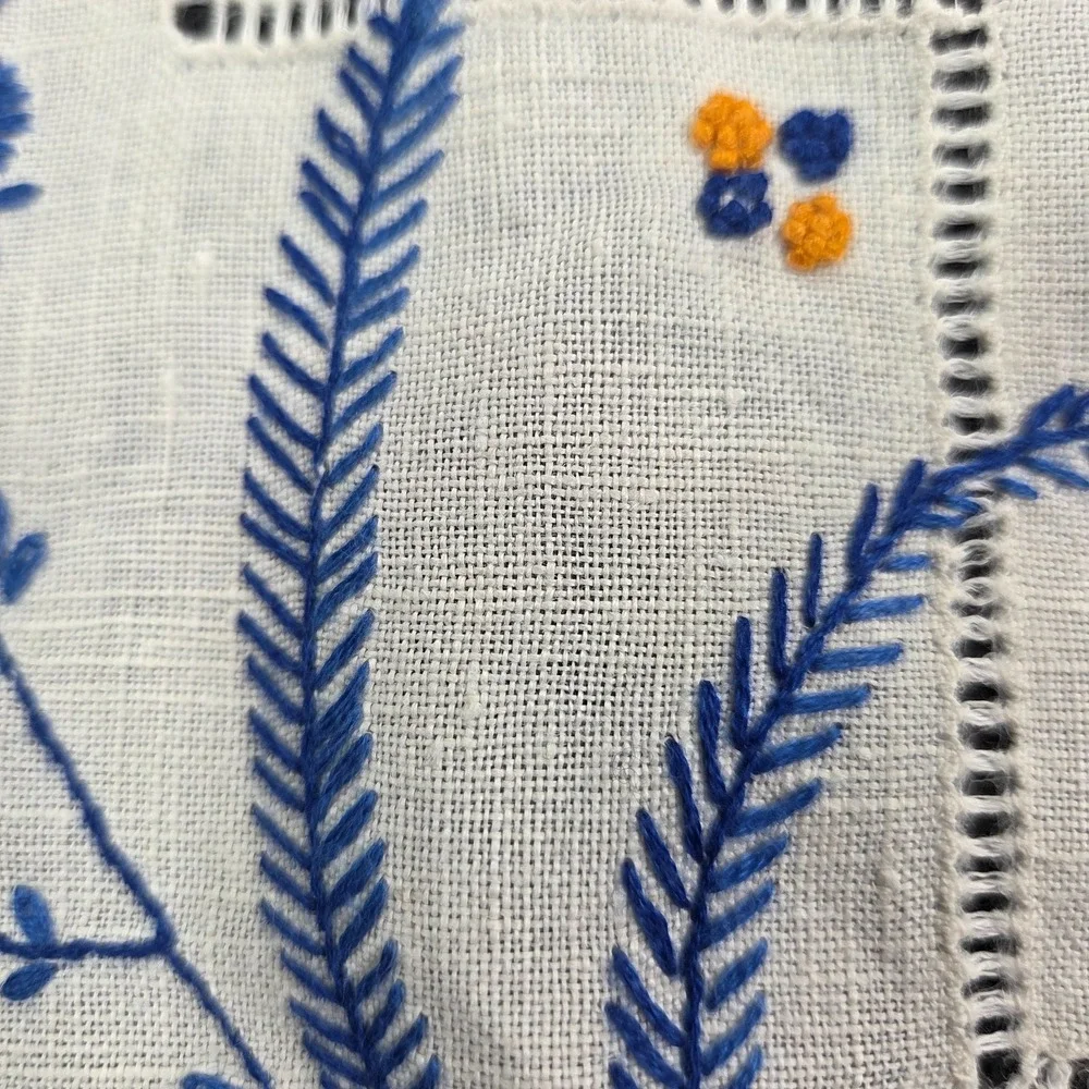 2 Vintage Hand Stitched Table Runner Floral design Blue Bonnet‎ Cottagecore